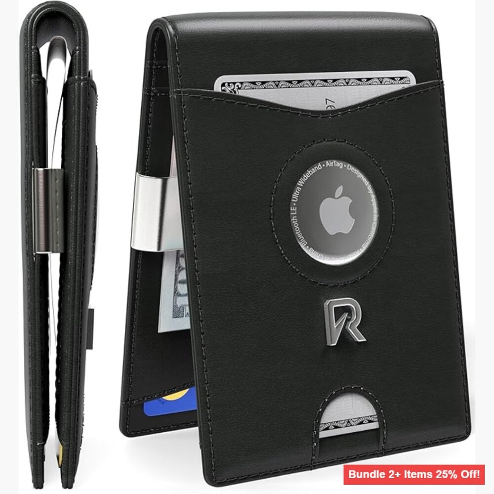 Slim RFID Wallet with Money Clip Holds 12 Cards Durable Leather